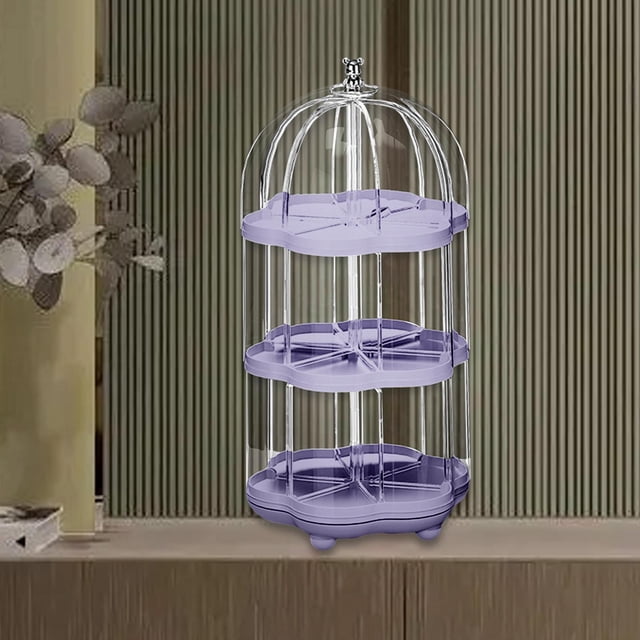 Vitrina transparente para figuras, transparente, giratoria, a prueba de polvo, expositor de muñecas en niveles para colecciones de minifiguras de juguete violeta 3 capas