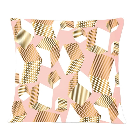 Designart Gold And Rose Cubes I' Mid-Century Modern Throw Pillow - 12x20
