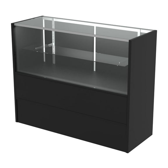 48" W x 18" D x 38" H - Glass Display Cabinet for Retail - Wood Black Full Vision Display Showcase with LED Lights and Storage Space