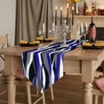 thumbnail image 2 of Blue Stripe Table Runner Linen Burlap Table Runner 48 Inches Long Ombre Grey Moire Geometric Modern Abstract Dresser Scarves for Kitchen Island Coffee Dining Room Party Holiday Decoration 13"x48", 2 of 8