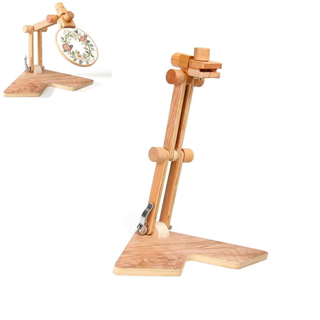 Height Adjustable Embroidery Hoop Holder Tabletop Wood Stitching Frame Stand For Stitching Decorative Sewing Project