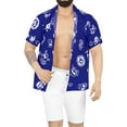 thumbnail image 2 of HAPPY BAY Men's Hawaiian Button Down Short Sleeve Summer Caribbean Shirt Holiday Costumes Party Shirts for Men XL Clip Art Skull Royal Blue, 2 of 6