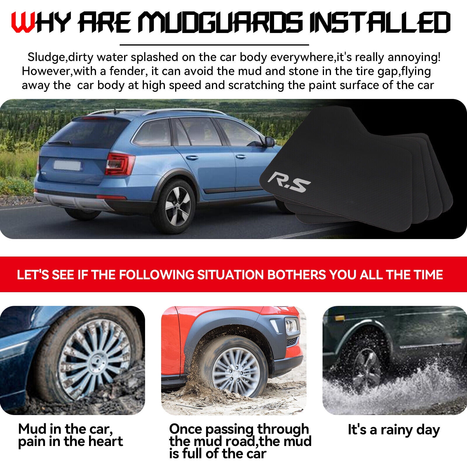 4X Carbon Fiber Universal Mud Flaps Splash Guards Mudguards for Car Pickup SUV Van Truck