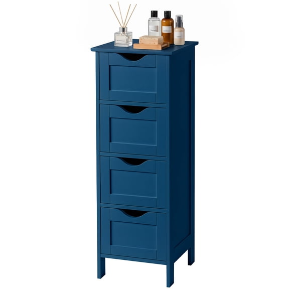 Ktaxon Bathroom Floor Storage Cabinet with 4 Drawers, Small Cabinet for Bedroom Kitchen, MDF Navy Blue