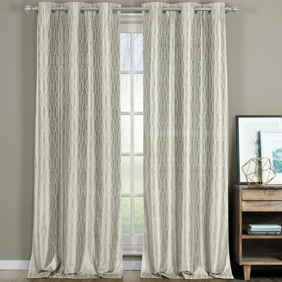 Pair Voyage Jacquard Thermal Blackout Curtain Panels With Grommets (Set Of 2)&Nbsp;76X108 - Beige