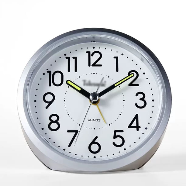 Reloj despertador de 4 ", silencioso, movimiento de cuarzo, sin tictac, despertador mecánico por la mañana, con luz de fondo nocturna for niños