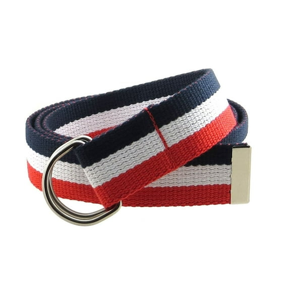 Canvas Web Belt D-Ring Buckle 1.25" Wide Metal Tip Multi-Color