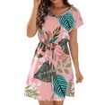 thumbnail image 1 of PEZHADA Womens Popular Dresses V-Neck Short Sleeved Flower Printed Drawstring Dresses, 1 of 9