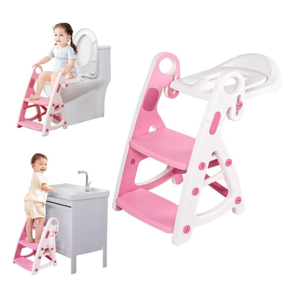 Asiento para ir al baño y taburete para niños pequeños PRIMLECT Pink