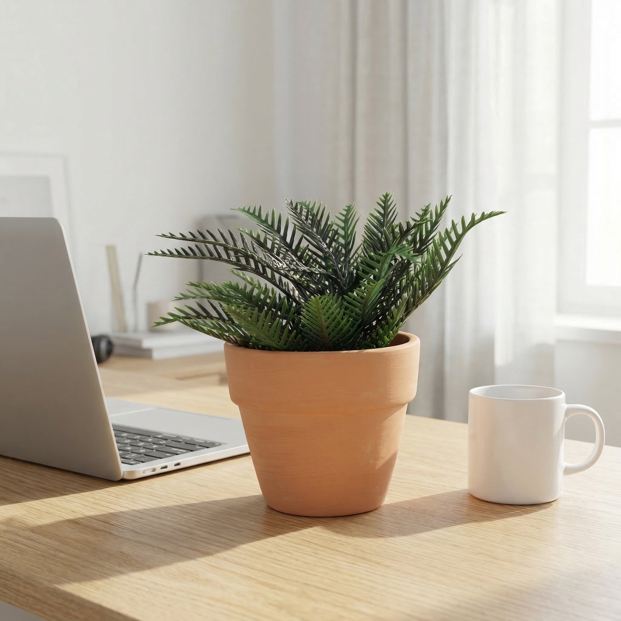 Unique Bargains Artificial Sago Palm Plant in Ceramic Pot Dark Green 6.3"