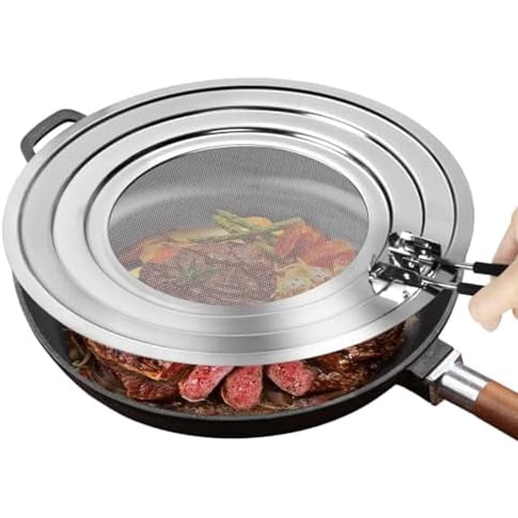 1 Pack Stainless Steel Splatter Screen for Frying Pan, Foldable Handle Grease Splatter Guard, Universal Oil Splash Shield, Multi-Purpose Deep Fry Splatter Guard, Food Strainer for Home Kitchen
