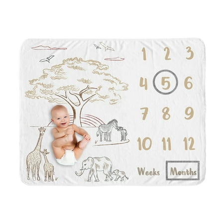 UPC: 0846480095385 | Serengeti Animals Fleece Milestone Baby Blanket Boy or Girl by Sweet Jojo Designs