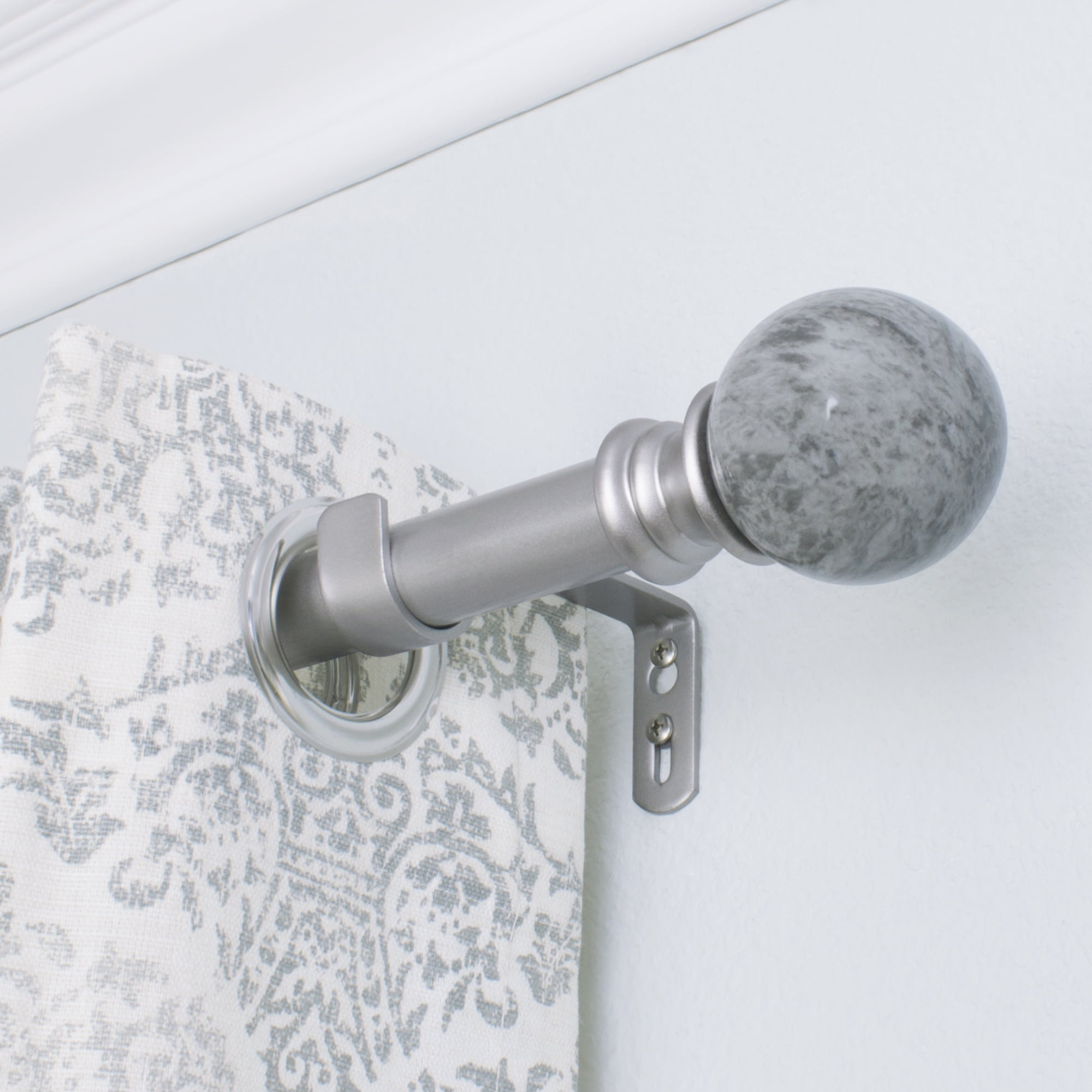 Decopolitan 1" Antique Silver Marble Adjustable Curtain Rod, 36-72"