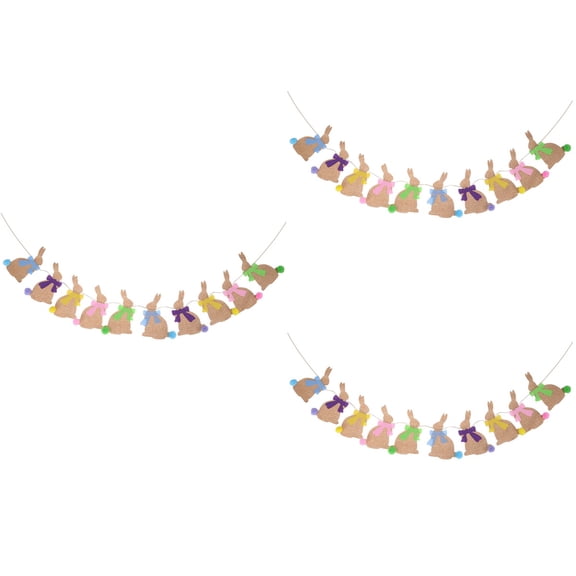 FUEENIRVA Vintage Style Easter Banners 3Pack Multi Color Rabbit Shapes