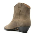 thumbnail image 3 of FSJ Women Western Cowboy Cowgirl Stacked Low Heel Short Boots Faux Suede Pointed Close Toe Pull On Retro Ankle Booties Formal Outfit Shoes Size 8.5 Taupe, 3 of 4