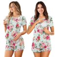 thumbnail image 3 of Xixirimido Rose Floral Pattern Maternity Nursing Pajamas Set 2 PCS Breastfeeding Sleepwear Short Sleeve Top and Shorts Set Pregnancy Pajamas for Women, X-Large, 3 of 7