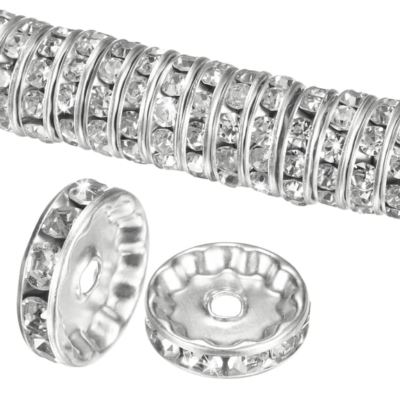 100-Pack Rondelle Spacer Beads, 0.47 Inch/12mm Czech Crystal Rhinestone Loose Beads [Silver Tone]