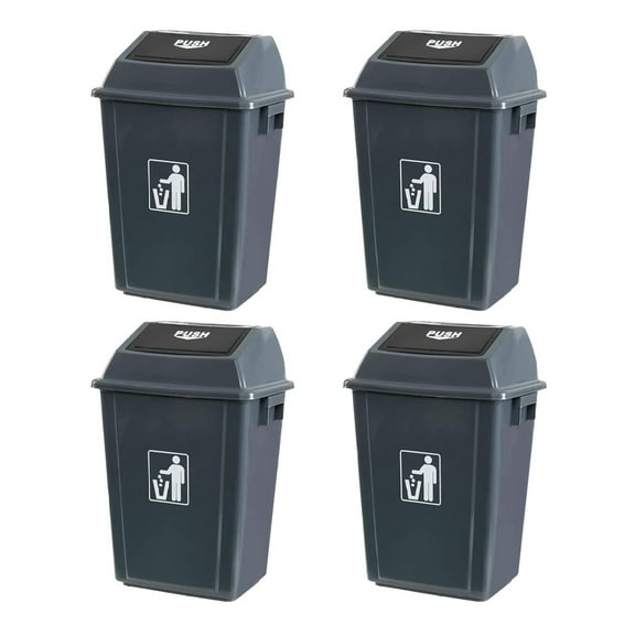 4-Pack Plastic Garbage Can with Lid, Gray Trash Can, 13 Gallon
