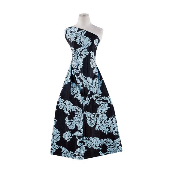 Zelouf Lace Print On Silky Knit  , Sewing, DIY, Crafts Fabric by the Yard, Black/mint, 3 Yard