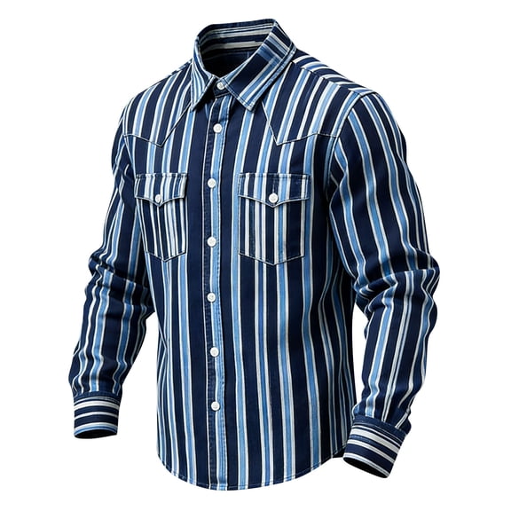 LEKWK Men's Retro Western Shirt Baroque Floral Print Striped Long Sleeve Button Down Cowboy Top Rodeo Party Festival Costume
