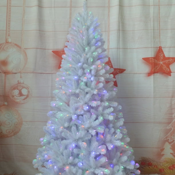 Árbol de Navidad de color preiluminado LED, decoración del hogar iluminada colorida, árbol de Navidad mixto de PVC blanco, novedad