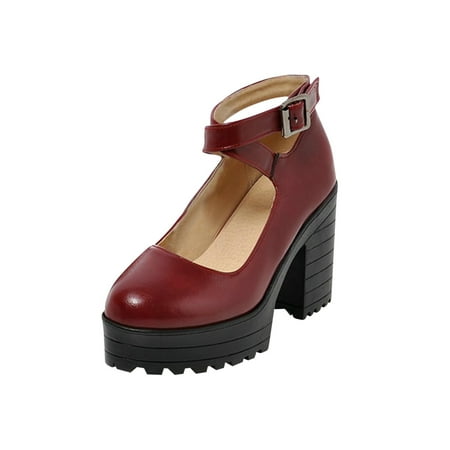 

Jikolililili Women Fashion Waterproof Platform Block-Heel Lace-Up High Heels Leather Shoes Belt Buckle Ankle Strap Sandals Women Shoes Christmas 2022 Deals Clearance