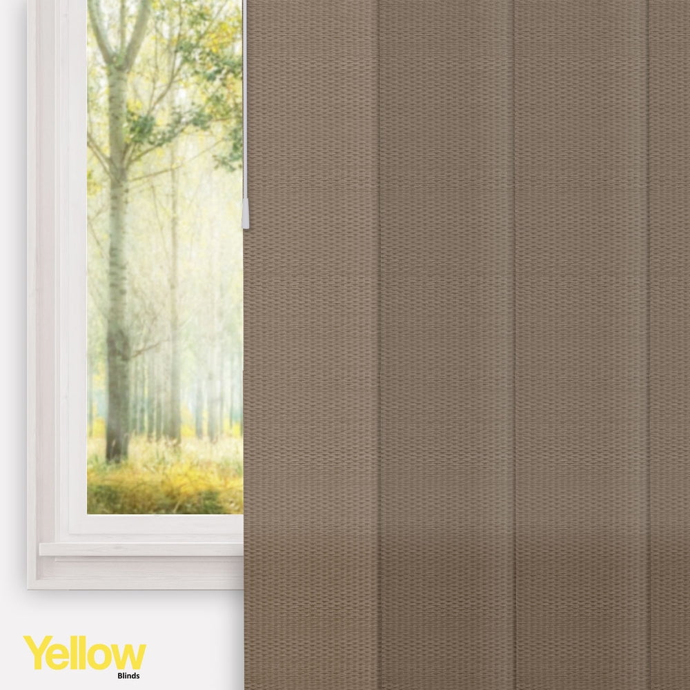 Adjustable Cordless Light Filtering Panel Track Blinds, Wilshire Truffle - 46"-86"W X 0"-96"H