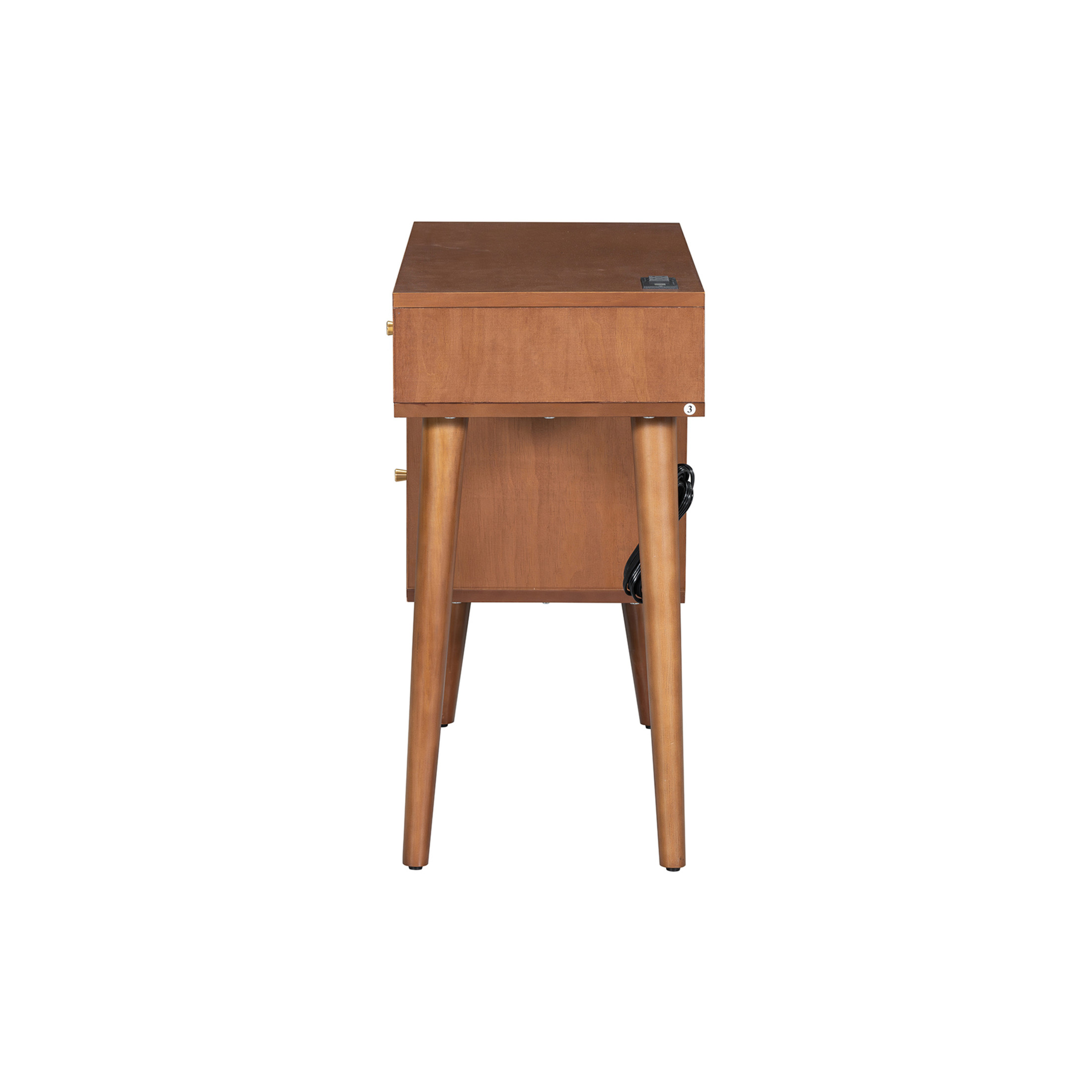 Noble House 39" Retro Wooden Vanity Set with Charging Plug & USB Port, Stool, 3 Drawers and Rattan Drawer, Walnut