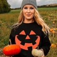 thumbnail image 3 of Chandails en Molleton Visage de Citrouille Halloween Femmes Mignon Pull Graphique Citrouille Décontracté Manches Longues Automne, 3 of 5