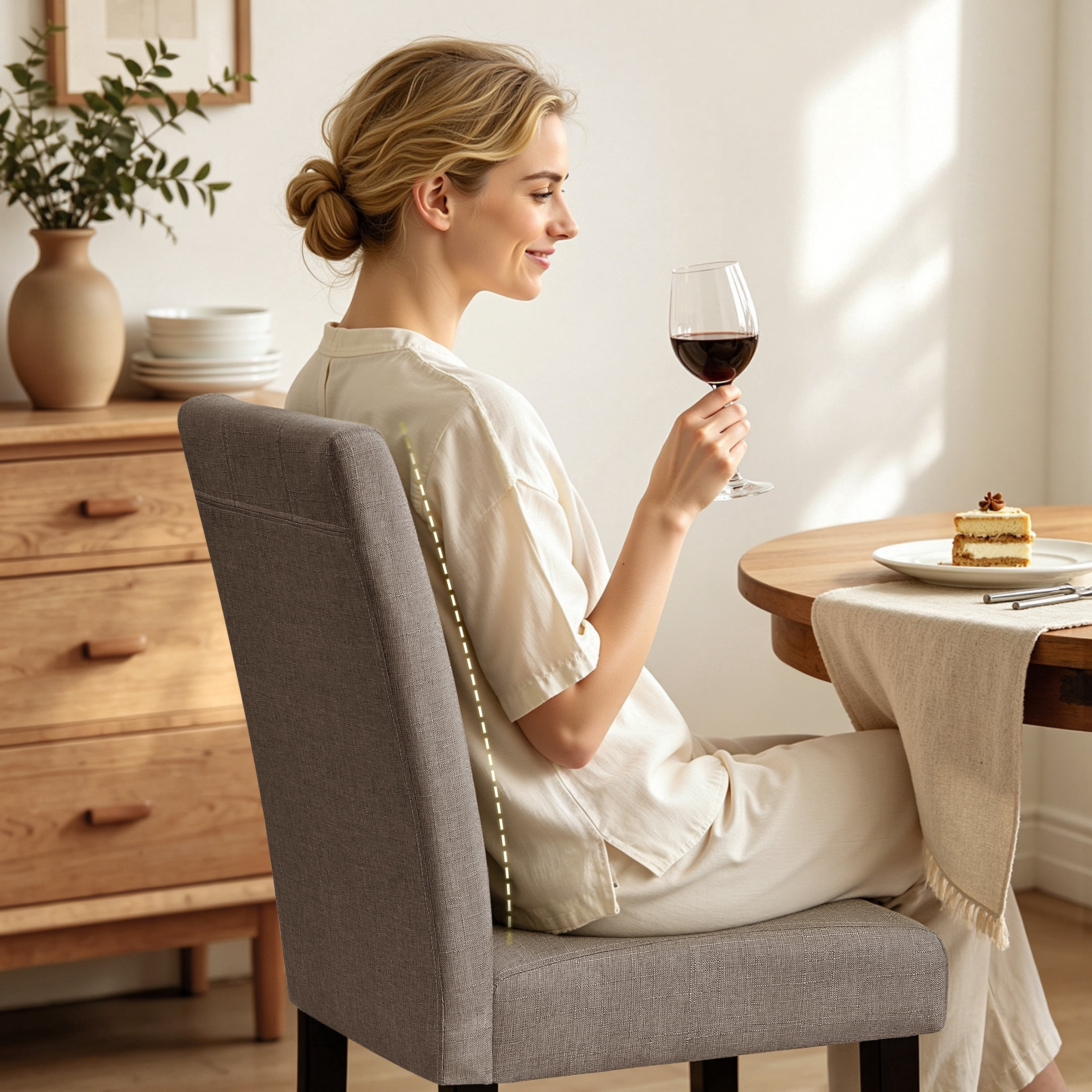 DyFun Linen Upholstered Dining Chairs Set of 2 for Kitchen Dining Room or Apartment Living, Kahki