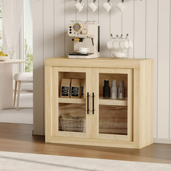 2 Doors/4 Doors Buffet Cabinet with Storage, Sideboard Cabinet with Doors and Adjustable Shelves, Farmhouse Coffee Bar Station Table, Modern Wood Cupboard for Kitchen, Living room and Dining Room