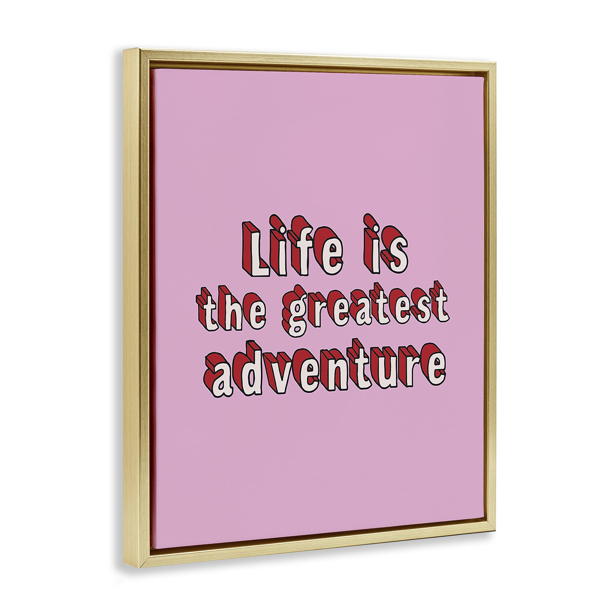 Stupell Industries Greatest Adventure on Pink Text & Numbers Painting Gold Floater Framed Canvas Art Print Wall Art, 25 x 31