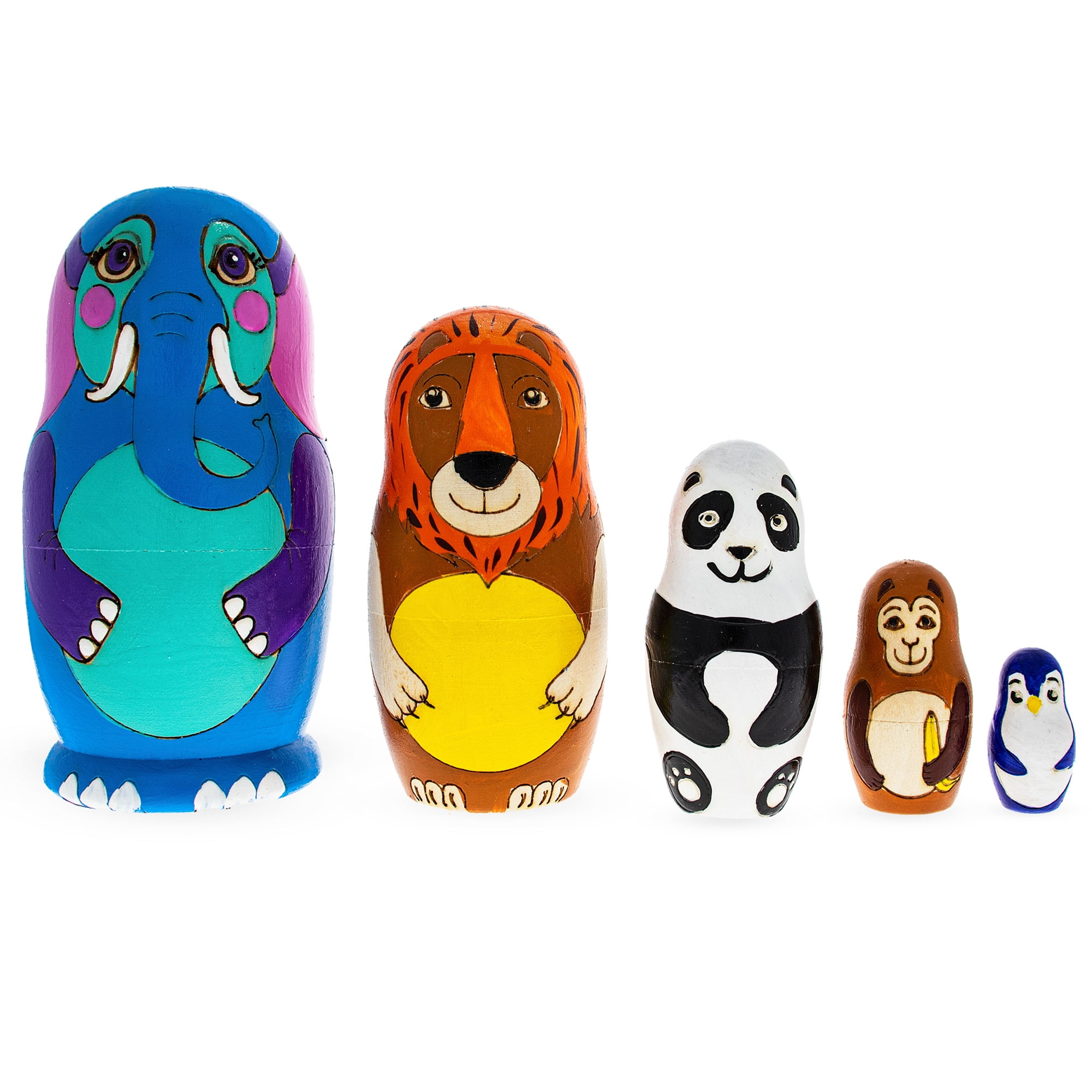 BestPysanky Set of 5 Zoo Animals Matryoshka Russian Wooden Nesting
