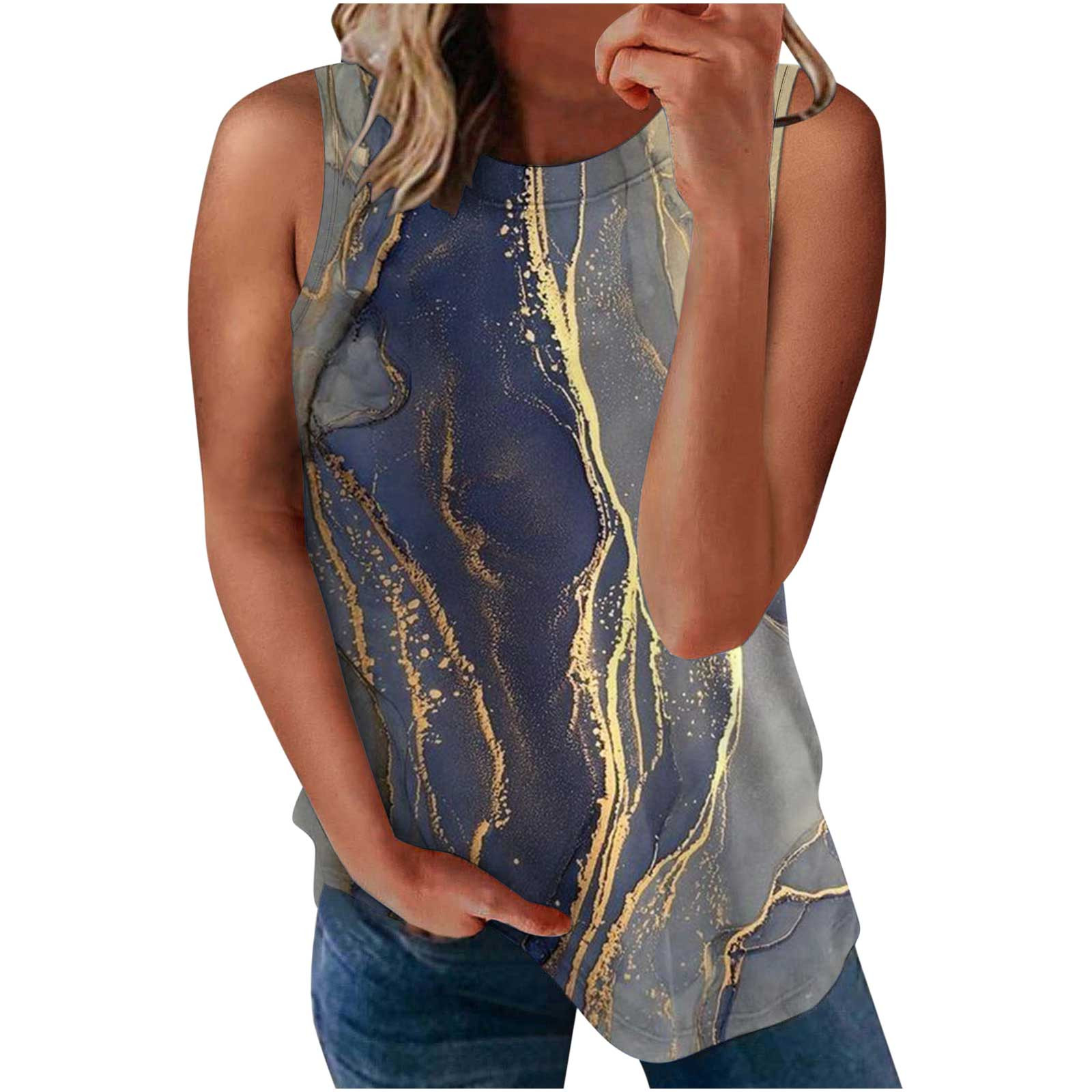 JWZUY Womens Floral Camisole Marble Tank Tops Crewneck Sleeveless