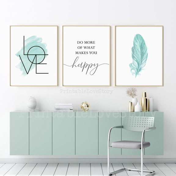 UNFFRAMED Bedroom Teal wall art,prints,Bedroom wall art,Girls room decor,Do more of what makes you happy,Inspirational quote,Love sign,Art Set 3 Prints 8x12
