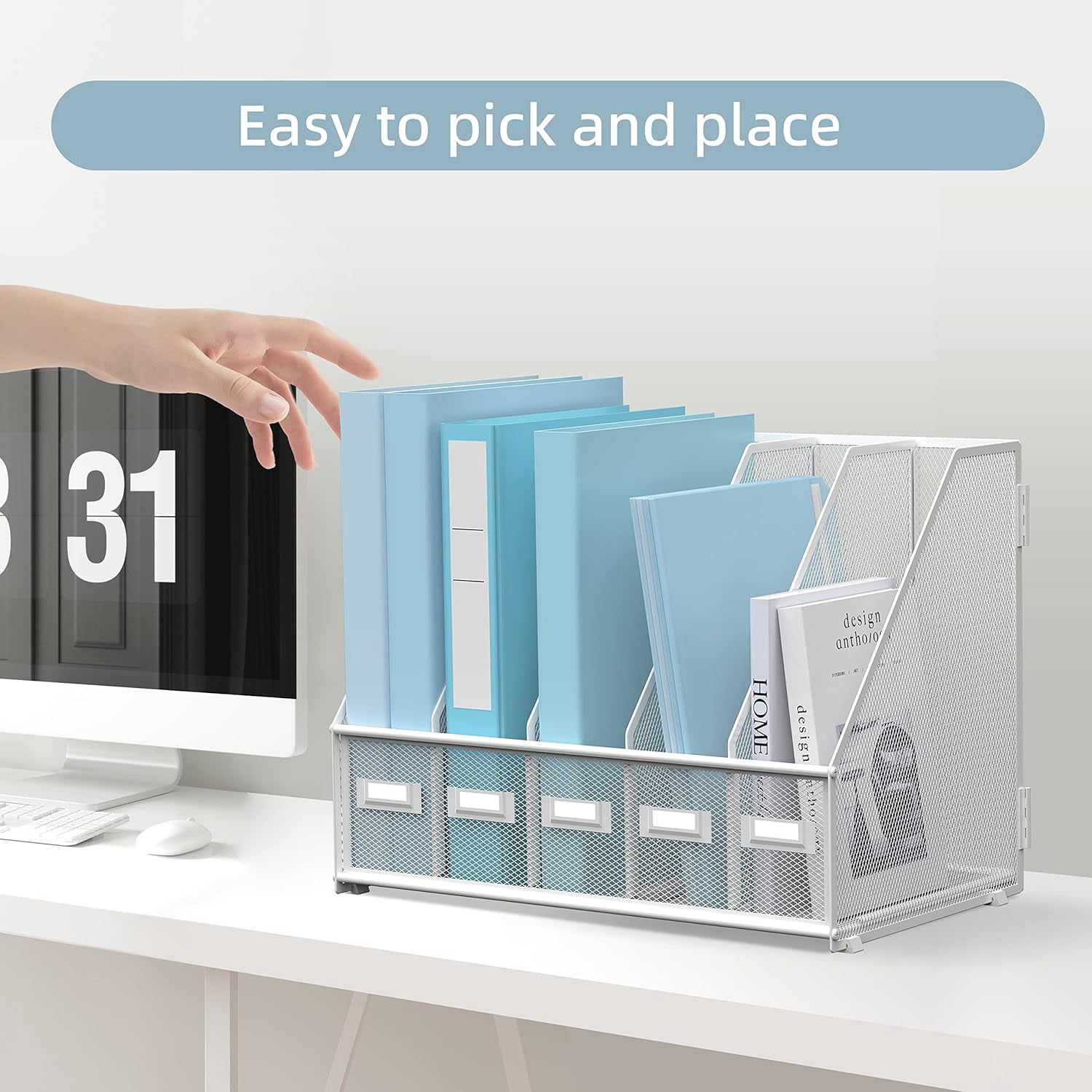 5-Compartment Magazine File Holder - Kraft Paper Desk Organizer For Papers, Books, & Mail - View #11