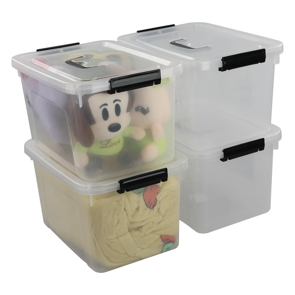Xowine 4-Pack 10 L Plastic Storage Box, Clear Storage Box with Lid
