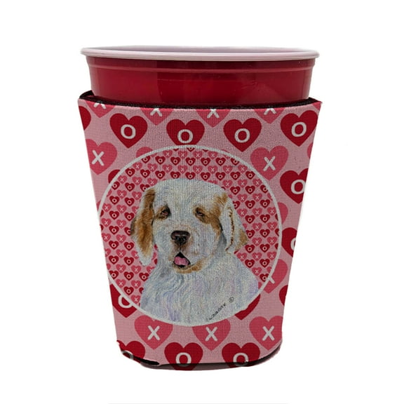 Clumber Spaniel Hearts Love and Valentines Day Red Cup Hugger