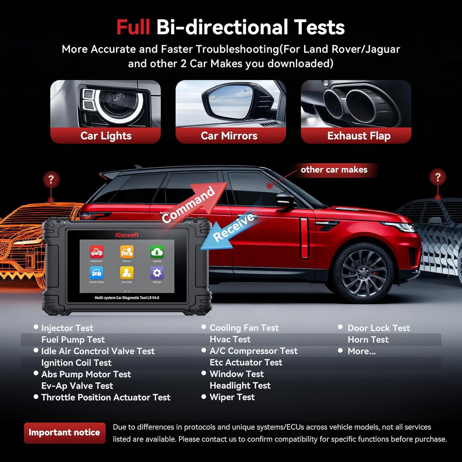 iCarsoft LR V4.0 Automotive Diagnostic Tool with Full Systems Bidirectional Diagnostic Scan Tool, OBD2 Scanner