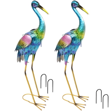Sunnydaze Metal Crane Outdoor Garden Statues Sculptures - 29  H - Set of 2