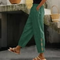 thumbnail image 2 of FUNUONY Womens Wide Leg Barrel Pants Elastic High Waisted Trousers Loose Casual Palazzo Pants with Pockets Cropped Relax Fit Trouser Ankle Pants Cotton Linen Solid Color Daily Pants Green M, 2 of 9