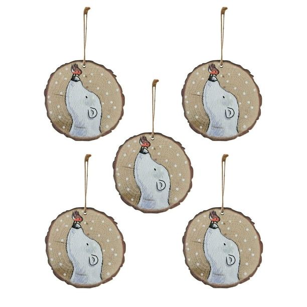 Precioso colgante de madera redondo de Navidad con estampado de animales Wmkox8yii fhajkh5599