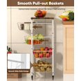 thumbnail image 3 of Carrito de almacenamiento de frutas y verduras, estante de 5 niveles con cestas extraíbles, carrito enrollable con tapa de madera y soporte para pláta, 3 of 7