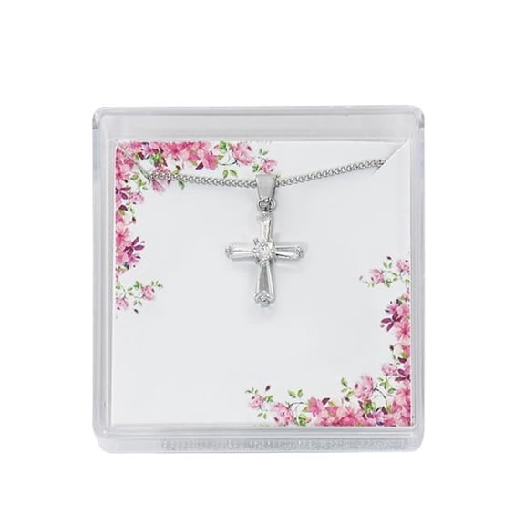McVan P20P 16 in. Chain Crystal Cubic Zirconia Cross Pendant Boxed