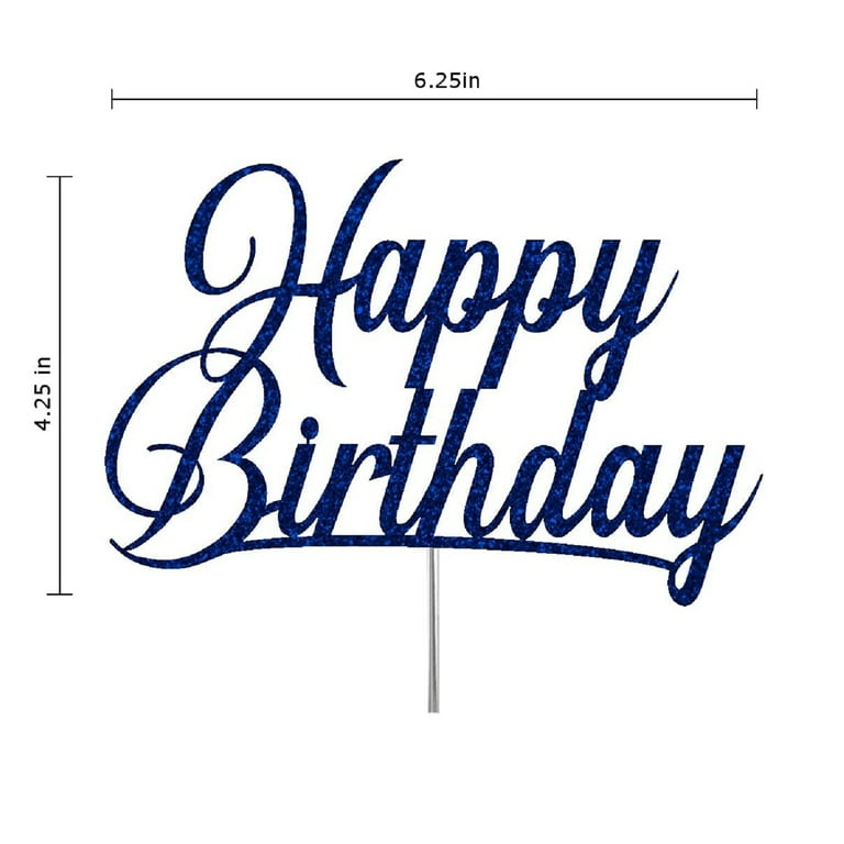 Happy Birthday Glitter Cake Topper - Double-Sided Acrylic, Made In USA (Blue)