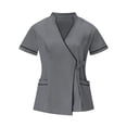 thumbnail image 2 of BiZtdJrK Women Medical Scrub Tops Side Tie V Neck Short Sleeve Scrubs Shirts Lightweight Housekeeping Nursing Uniforms with Pockets Dark Gray S, 2 of 6