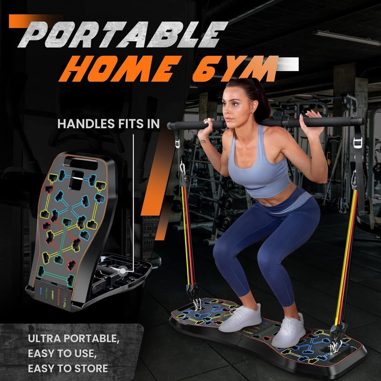 Push Up Board 36 In 1 Home Gym Equipment With Ab Roller Wheel & Resistance Bands  Portable Foldable Workout For Full Body Strength Men Women Gift Boyfriend