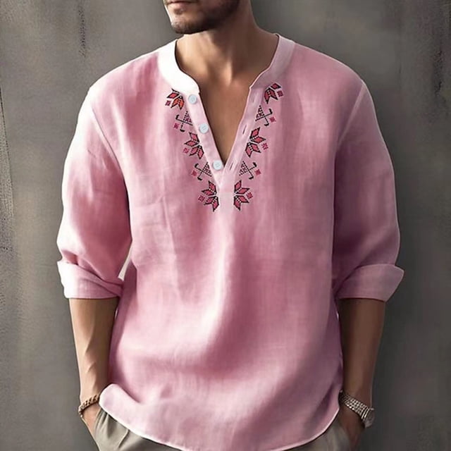 Blusas y camisas de manga larga con cuello en V para hombre, blusa informal de moda con cuello en V, blusa de manga larga transpirable para hombre