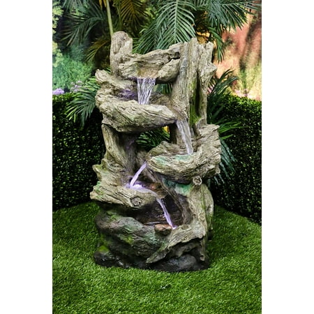 Alpine Five Tier Rain Forest Fountain with LED Lights, 38 Inch Tall