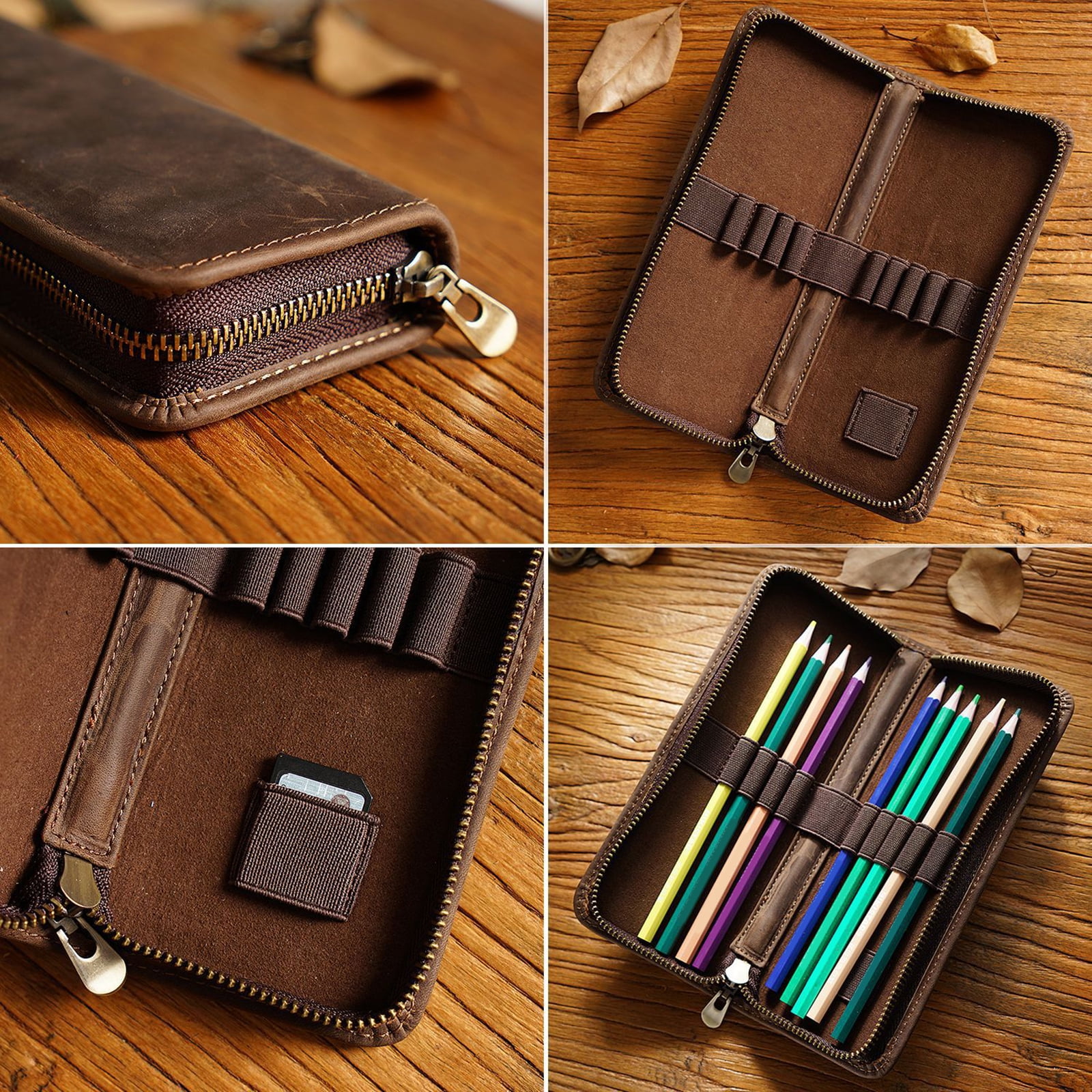 Leather Pen Pouches Leather Fountain Pen Case Elastic Pen Holder Slots 5-11 Pen Pencil for Women Men Professional